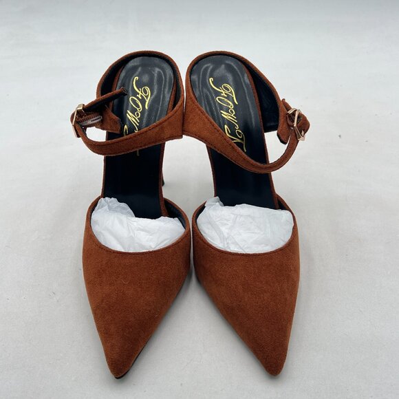 FOWT Brown Pointed Toe Slip on Mules Stiletto High Heel Backless Strappy Sandals - Picture 3 of 8